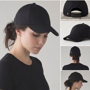 Lululemon Black Cap Hat Adjustable Back Ponytail Strap